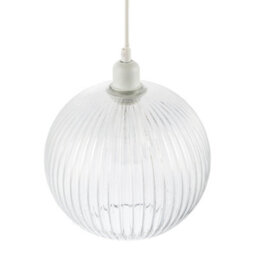 Happy Homewares Modern Clear Transparent Line Ribbed Glass Round Pendant Light Shade - thumbnail 4