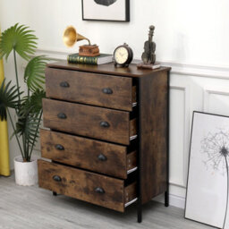 Furniturehmd Rustic Brown Chest Of Drawer,4 Drawer With Metal Handle,storage Organizer Unit,floor Cabinet For Bedroom,kitchen,livi - thumbnail 4
