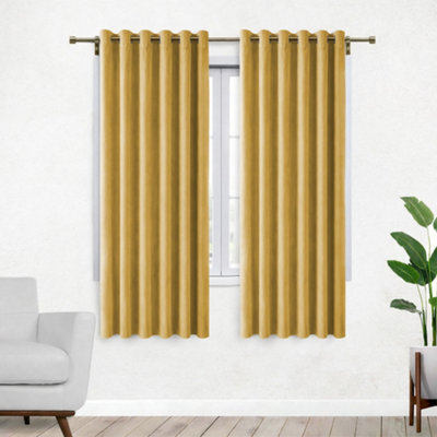 Bedlooms Ochre Crushed Velvet Curtains Blackout Thermal Insulated Eyelet Curtain (Pair) 46 X 54 Inches With Tie Back Two - image 1