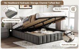 Matteo 4Ft6 Double Ottoman Bed Frame - Grey Linen Upholstery, Hydraulic Storage, No Headboard & Easy Assembly - thumbnail 9