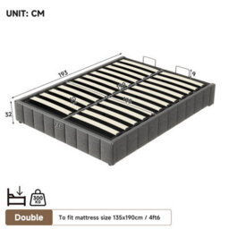 Matteo 4Ft6 Double Ottoman Bed Frame - Grey Linen Upholstery, Hydraulic Storage, No Headboard & Easy Assembly - thumbnail 8
