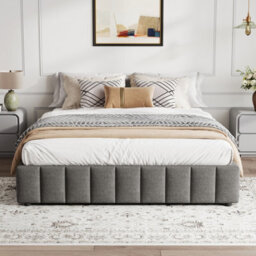 Matteo 4Ft6 Double Ottoman Bed Frame - Grey Linen Upholstery, Hydraulic Storage, No Headboard & Easy Assembly - thumbnail 2