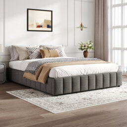Matteo 4Ft6 Double Ottoman Bed Frame - Grey Linen Upholstery, Hydraulic Storage, No Headboard & Easy Assembly - thumbnail 4