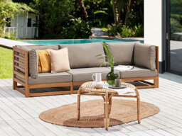 Beliani Garden Sofa 3 Seater Trani Modular Certified Acacia Wood Light Brown - thumbnail 2