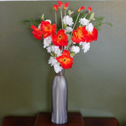Leaf 100Cm Poppy And White Blossom Arrangement Glass Vase