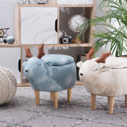 Beliani Reindeer Kids Stool Beige Upholstered Footstool With Storage, Child-Sized W63 X D31 X H40Cm - thumbnail 2