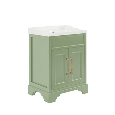 Homestylestore Pastel Green 630mm Bathroom Vanity Unit And Aged Gold T Bar Handles - image 1