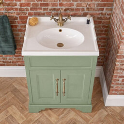 Homestylestore Pastel Green 630mm Bathroom Vanity Unit And Aged Gold T Bar Handles - thumbnail 3