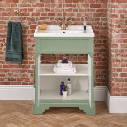Homestylestore Pastel Green 630mm Bathroom Vanity Unit And Aged Gold T Bar Handles - thumbnail 2