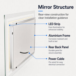 Maerts-E 800X600mm Led Bathroom Mirror With Demister, 3 Colour Dimmable Lighting, Touch Sensor, Ip44 Wall Mounted - thumbnail 8