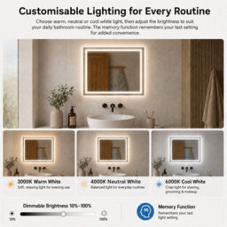 Maerts-E 800X600mm Led Bathroom Mirror With Demister, 3 Colour Dimmable Lighting, Touch Sensor, Ip44 Wall Mounted - thumbnail 5