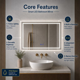 Maerts-E 800X600mm Led Bathroom Mirror With Demister, 3 Colour Dimmable Lighting, Touch Sensor, Ip44 Wall Mounted - thumbnail 2