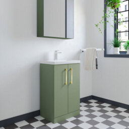 Balterley Bramshall Compact Bathroom Cloakroom Vanity Basin Unit With Polymarble Basin, Brushed Brass Handles, 500mm, Satin Green - thumbnail 3