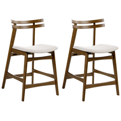 Beliani Set Of 2 Bar Chairs Cynthiana Wood Brown/ Light Beige - image 1