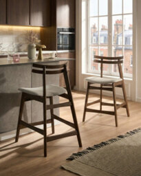 Beliani Set Of 2 Bar Chairs Cynthiana Wood Brown/ Light Beige - thumbnail 2