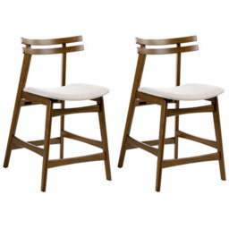Beliani Set Of 2 Bar Chairs Cynthiana Wood Brown/ Light Beige - thumbnail 1