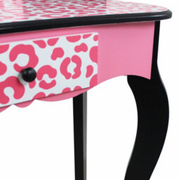 Teamson Kids Play Vanity Table Set, Children's Dressing Table With Mirror & Stool, Leopard Print, Pink/black - thumbnail 6