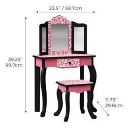 Teamson Kids Play Vanity Table Set, Children's Dressing Table With Mirror & Stool, Leopard Print, Pink/black - thumbnail 9