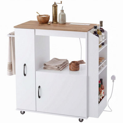 Kitchen Trolley On Wheels, Rolling Kitchen Island Cart With Power Outlet White - image 1