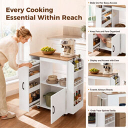 Kitchen Trolley On Wheels, Rolling Kitchen Island Cart With Power Outlet White - thumbnail 3