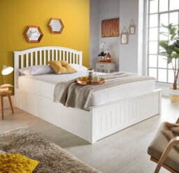 Save On Goods UK 4Ft Small Double White,curved,wood Wooden Ottoman Gas Lift Up Storage Bed Frame - thumbnail 2
