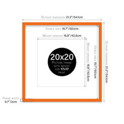 "20X20"" Orange Picture Frame - 20X20"" Square Frame With 17X17"" Mount For 20X20""/17X17"" Pictures Moderrn Style Thin Edge, 1 Pack" - thumbnail 2