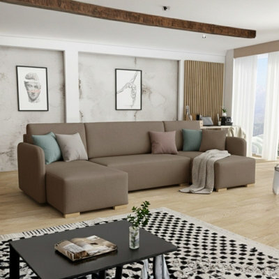 Como U Shape Couch Profiled Backrest For Comfort Large Sofa Bed Has Under Seat Storage Freestanding Modern Fabric Brown - image 1