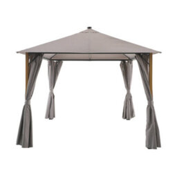 Sweeek - Aluminum Gazebo 3X3M With Wood Effect, Curtains, And Led Beige - Veluna - thumbnail 5