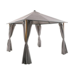Sweeek - Aluminum Gazebo 3X3M With Wood Effect, Curtains, And Led Beige - Veluna - thumbnail 2