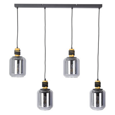 Luminosa Lighting Luminosa Ando Bar Pendant Ceiling Light Black Smoke Glass Shade 4X E27 - image 1