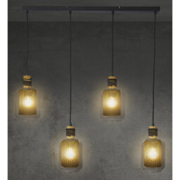 Luminosa Lighting Luminosa Ando Bar Pendant Ceiling Light Black Smoke Glass Shade 4X E27 - thumbnail 5