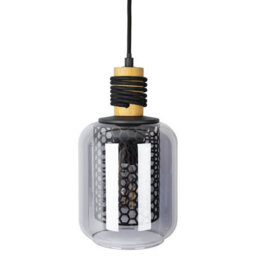 Luminosa Lighting Luminosa Ando Bar Pendant Ceiling Light Black Smoke Glass Shade 4X E27 - thumbnail 2