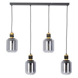 Luminosa Lighting Luminosa Ando Bar Pendant Ceiling Light Black Smoke Glass Shade 4X E27