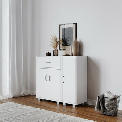 Urbn-Living Urbnliving Height 80Cm One Side Cabinets Wooden Free Standing Side Corner Cabinet White Colour Cupboard Hallway Living Room Storag - image 1