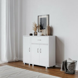 Urbn-Living Urbnliving Height 80Cm One Side Cabinets Wooden Free Standing Side Corner Cabinet White Colour Cupboard Hallway Living Room Storag - thumbnail 2