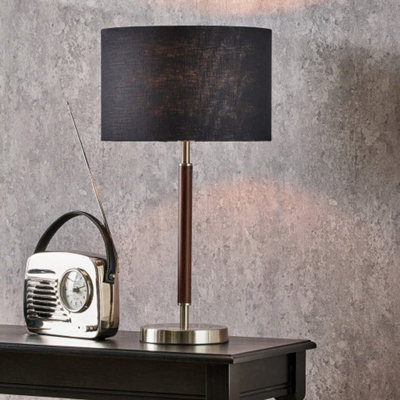 Pacific Lifestyle Silver And Wood Effect Table Lamp With Black Shade - image 1