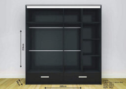 RAC3 Sliding Wardrobe Led Mirror Space Saving Bedroom Wardrobe, Contemporary Bedroom Sliding Wardrobe & Mirror Wardrobe (Black 205) - thumbnail 2