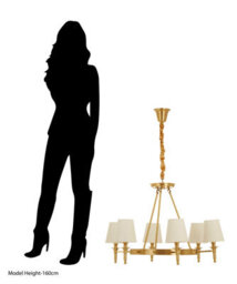 Orsina Elegant 6 Arm Gold Ceiling Light With Linen Shades, Brass Frame Hotel Style Pendant Light, Lighting Fixture - thumbnail 5