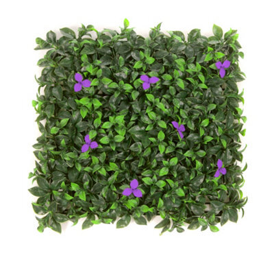 Best Artificial Laurel Leaf & Purple Flowers Hedging Mat 50Cm X 50Cm Privacy Garden Screen - image 1