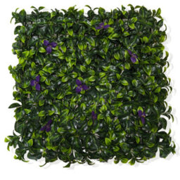 Best Artificial Laurel Leaf & Purple Flowers Hedging Mat 50Cm X 50Cm Privacy Garden Screen - thumbnail 2