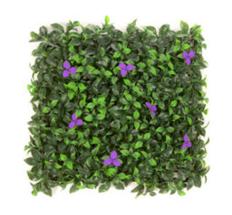 Best Artificial Laurel Leaf & Purple Flowers Hedging Mat 50Cm X 50Cm Privacy Garden Screen