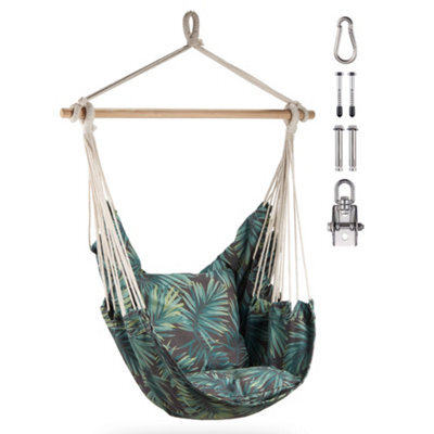 Vonhaus Hanging Chair, Palm Leaf Print Hammock Chair Swing Seat, Cotton Rope Swing Chair With Attachments, Portable Garden Chair - image 1