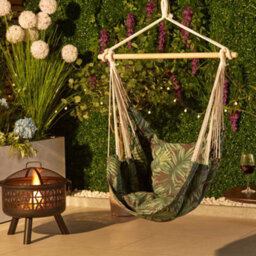 Vonhaus Hanging Chair, Palm Leaf Print Hammock Chair Swing Seat, Cotton Rope Swing Chair With Attachments, Portable Garden Chair - thumbnail 6