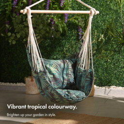 Vonhaus Hanging Chair, Palm Leaf Print Hammock Chair Swing Seat, Cotton Rope Swing Chair With Attachments, Portable Garden Chair - thumbnail 2