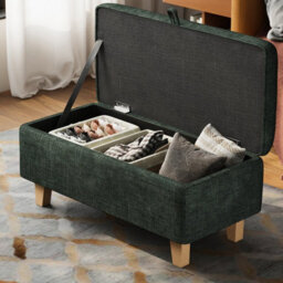 Living And Home Green Rectangle Chenille Upholstered Storage Ottoman, 71Cm (W) - thumbnail 2