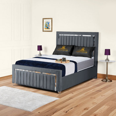 UKBEDFURNITURE Chrome Edge Steel Plush Valvet Upholstered Bed Frame Only - Slatted Base - 48 Inch Headboard - image 1