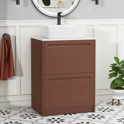 Royal Bathrooms Royal Bathroom Elmore 600mm Terracotta Clay Freestanding Bathroom Vanity Unit 2 Drawer Plain White Worktop With Cube Basin - image 1