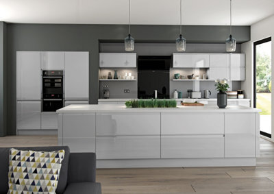 Lucido Painted Gloss Light Grey Kitchen Cupboard Saucepan Drawer Front 355X796 - image 1