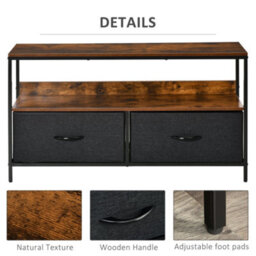 Homcom Tv Cabinet, Tv Console Unit With 2 Foldable Linen Drawers Rustic Brown - thumbnail 6