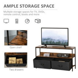 Homcom Tv Cabinet, Tv Console Unit With 2 Foldable Linen Drawers Rustic Brown - thumbnail 5
